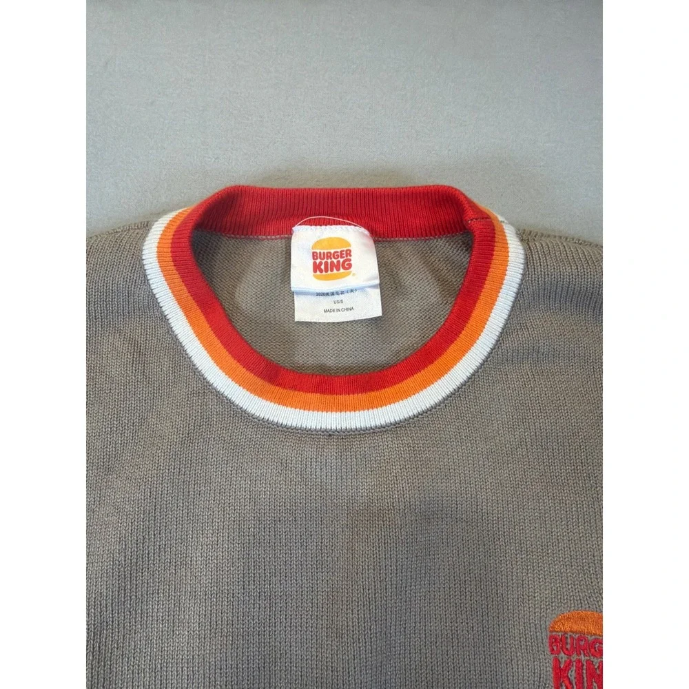 Burger King Logo Sweater Mens Small Gray Crewneck Knit‎ Retro Employee Uniform